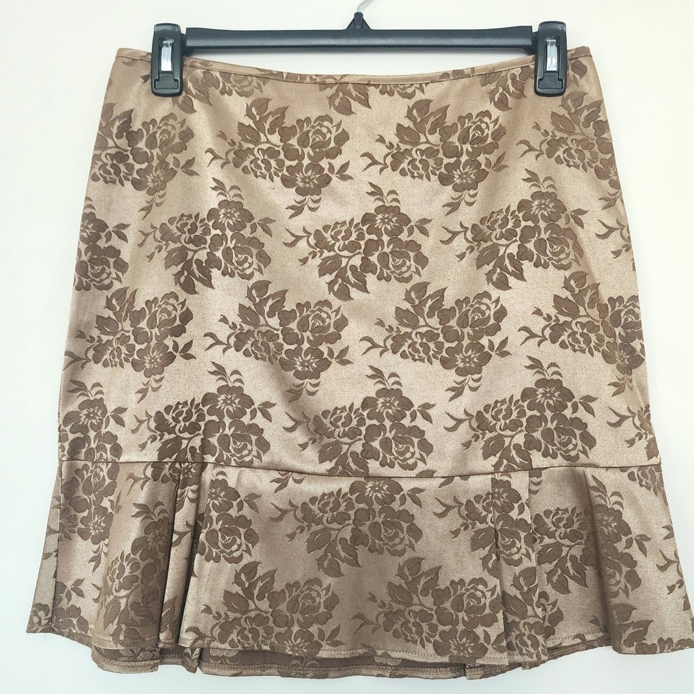 Ruby Rox Bronze Floral Jacquard Pleated Hem Mini Skirt Sz 11 Party Office Fairy
